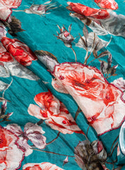 Pure Chinnon Chiffon Aqua Blue Color Floral Print With Pearl Work Fabric.