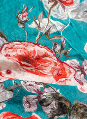 Pure Chinnon Chiffon Aqua Blue Color Floral Print With Pearl Work Fabric.