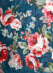 Pure Chinnon Chiffon Navy Blue Color Floral Print With Pearl Work Fabric.
