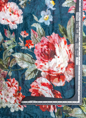 Pure Chinnon Chiffon Navy Blue Color Floral Print With Pearl Work Fabric.