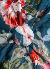 Pure Chinnon Chiffon Navy Blue Color Floral Print With Pearl Work Fabric.
