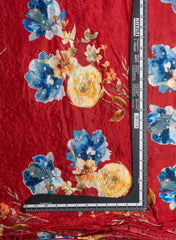 Pure Chinnon Chiffon Rust Red Color Floral Print With Pearl Work Fabric.