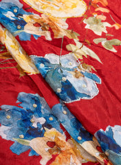Pure Chinnon Chiffon Rust Red Color Floral Print With Pearl Work Fabric.