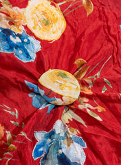 Pure Chinnon Chiffon Rust Red Color Floral Print With Pearl Work Fabric.