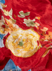 Pure Chinnon Chiffon Rust Red Color Floral Print With Pearl Work Fabric.