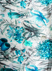 Pure Chinnon Chiffon Off-White Color With Blue Floral Hybrid Print Fabric.