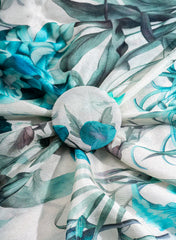 Pure Chinnon Chiffon Off-White Color With Blue Floral Hybrid Print Fabric.