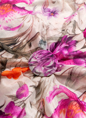 Pure Chinnon Chiffon Off-White Color With Purple  Floral Hybrid Print Fabric.