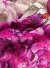 Pure Chinnon Chiffon Off-White Color With Purple  Floral Hybrid Print Fabric.