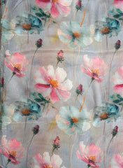Pure Chinnon Chiffon Coin Grey Color Floral Hybrid Print Fabric.