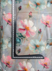 Pure Chinnon Chiffon Coin Grey Color Floral Hybrid Print Fabric.