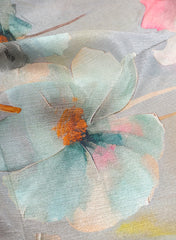 Pure Chinnon Chiffon Amber Yellow Color Floral Hybrid Print Fabric.