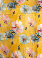 Pure Chinnon Chiffon Amber Yellow Color Floral Hybrid Print Fabric.