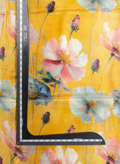 Pure Chinnon Chiffon Amber Yellow Color Floral Hybrid Print Fabric.