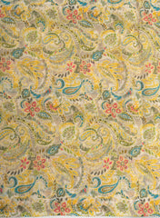 Art Linen Mustard Color Floral Digital Print Fabric.