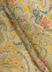Art Linen Mustard Color Floral Digital Print Fabric.