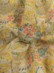 Art Linen Mustard Color Floral Digital Print Fabric.