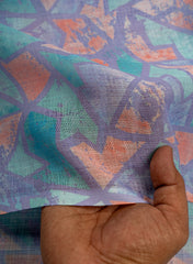 Art Linen Teal Color Geometrical Digital Print Fabric.