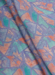 Art Linen Teal Color Geometrical Digital Print Fabric.