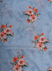 Art Linen Light Blue Color Floral Digital Print Fabric.