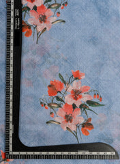 Art Linen Light Blue Color Floral Digital Print Fabric.