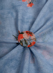 Art Linen Light Blue Color Floral Digital Print Fabric.