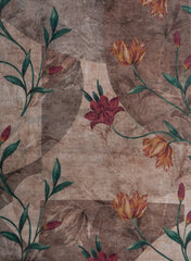 Art Linen Brown Color Floral Digital Print Fabric.