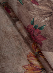 Art Linen Brown Color Floral Digital Print Fabric.
