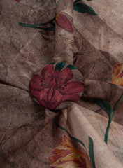 Art Linen Brown Color Floral Digital Print Fabric.