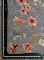 Art Linen Grey Color Floral Digital Print Fabric.