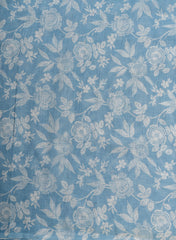 Art Linen Sky Blue Color Floral Digital Print Fabric.