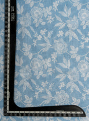 Art Linen Sky Blue Color Floral Digital Print Fabric.