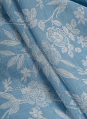 Art Linen Sky Blue Color Floral Digital Print Fabric.