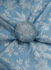 Art Linen Sky Blue Color Floral Digital Print Fabric.