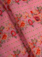 Art Linen Baby Pink Color Floral Digital Print Fabric.