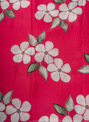 Pure Muslin Pink Color Big Floral Digital Printed Fabric with Kupi Work