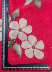 Pure Muslin Pink Color Big Floral Digital Printed Fabric with Kupi Work