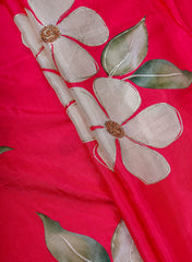 Pure Muslin Pink Color Big Floral Digital Printed Fabric with Kupi Work