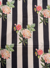 Pure Muslin Black Color Thick Strips Digital Printed Fabric with Kupi Work