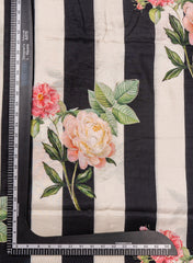 Pure Muslin Black Color Thick Strips Digital Printed Fabric with Kupi Work