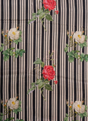 Pure Muslin Black Color Thin Strips Digital Printed Fabric with Kupi Work