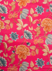 Pure Muslin Pink Color Floral Digital Printed Fabric with Kupi Work