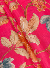 Pure Muslin Pink Color Floral Digital Printed Fabric with Kupi Work