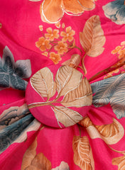 Pure Muslin Pink Color Floral Digital Printed Fabric with Kupi Work