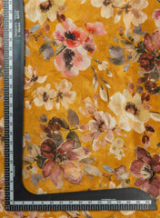 Pure Muslin Dark Yellow Color Floral Digital Printed Fabric with Kupi Work