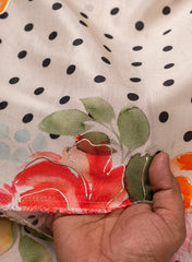 Pure Muslin Black Color Floral Digital Printed Fabric with Kupi Work