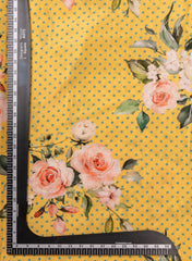 Pure Muslin Yellow Color Floral Digital Printed Fabric with Kupi Work