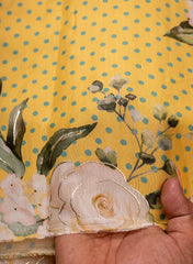 Pure Muslin Yellow Color Floral Digital Printed Fabric with Kupi Work