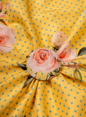 Pure Muslin Yellow Color Floral Digital Printed Fabric with Kupi Work