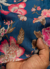 Pure Cotton Silk Muslin Navy Blue Color Floral Print Fabric